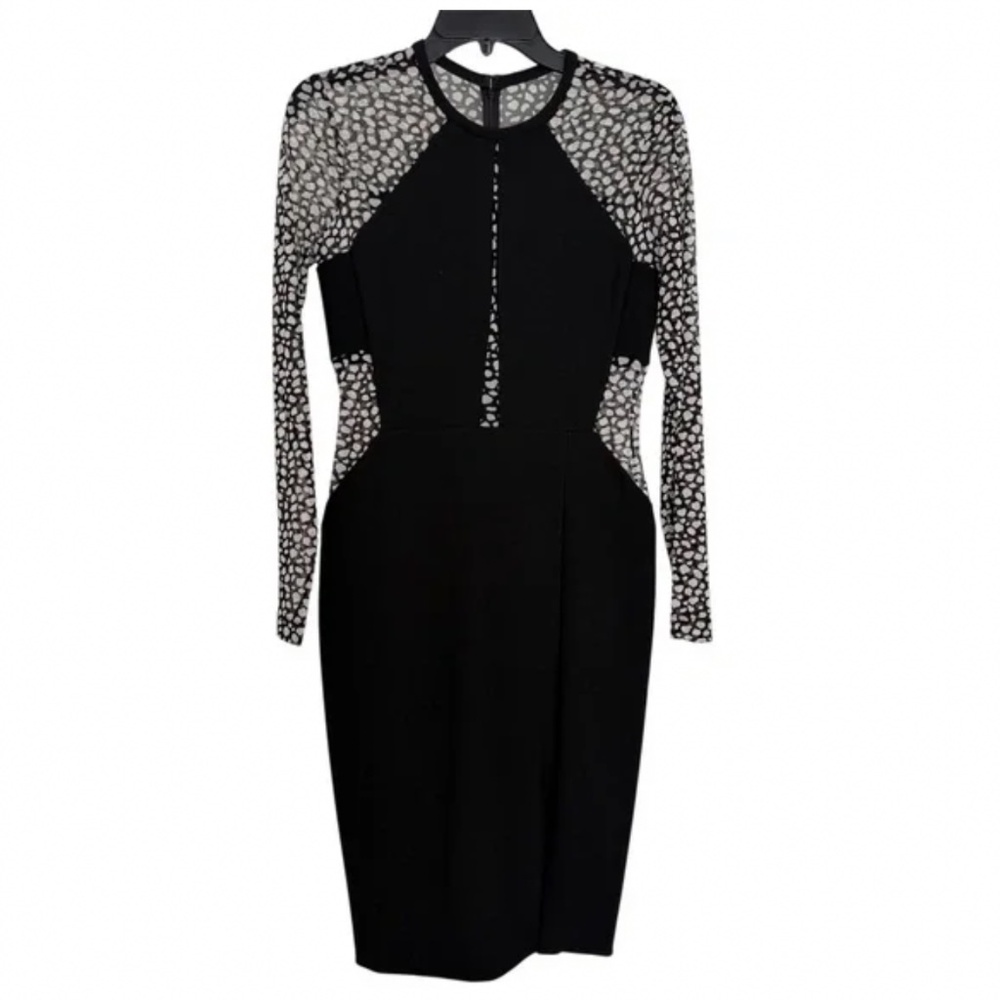 YIGAL AZROUEL Bodycon Mesh Cut Out Dress Black‎ White Size 6